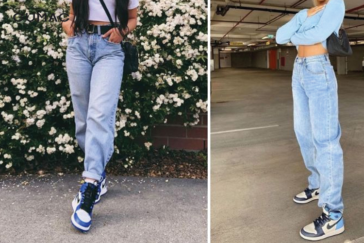 Giày cổ cao kết hợp quần jeans và áo croptop Giày cổ cao kết hợp quần jeans và áo croptop